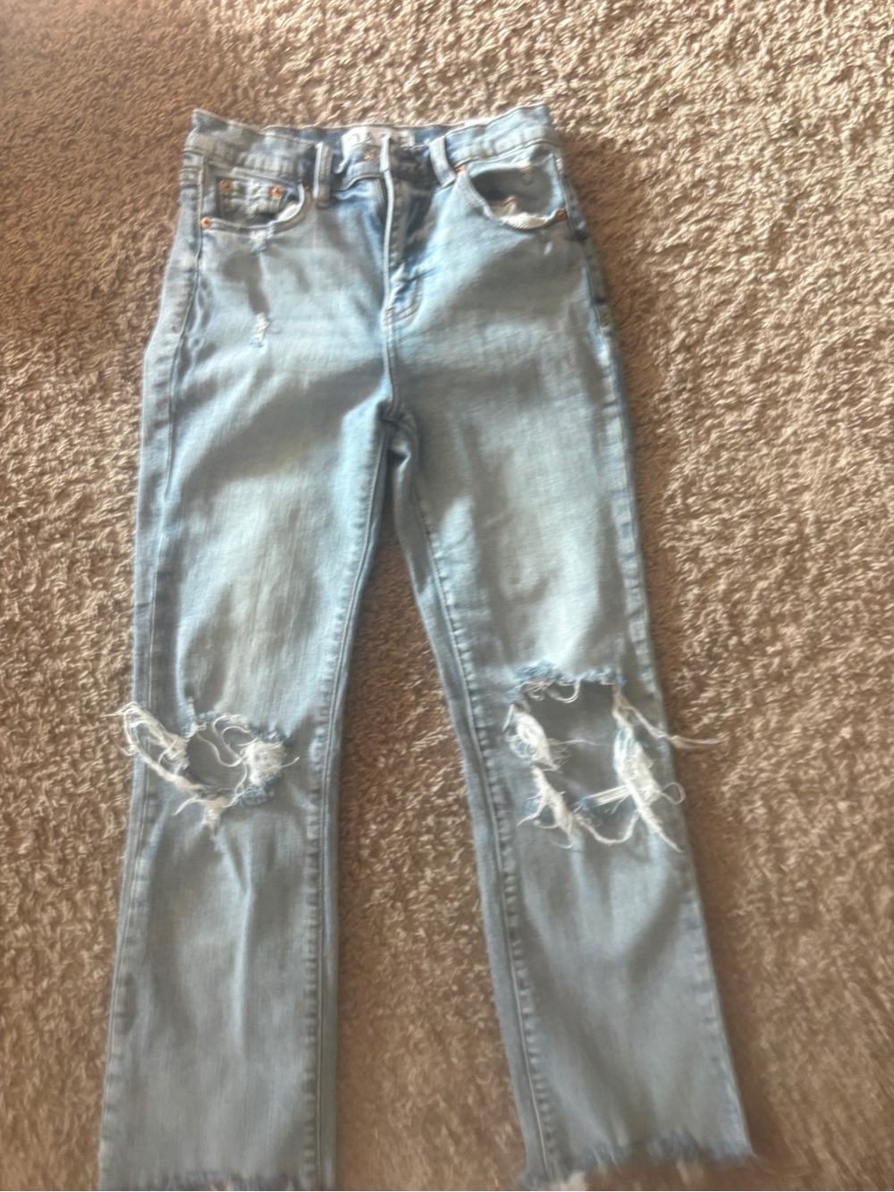 Women's Light Blue Distressed Cropped Jeans